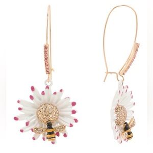 New Betsey Johnson Gold-Tone Floral Bee Drop Earrings